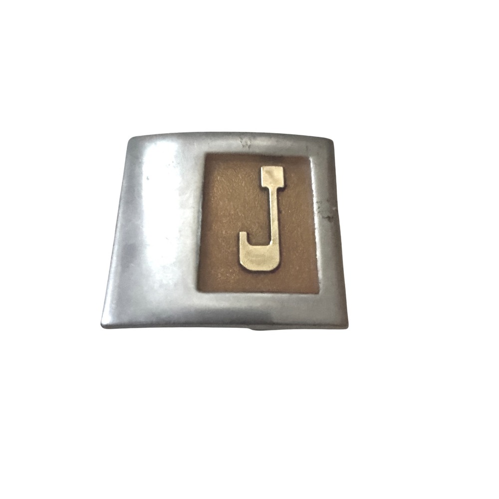 Vintage Lee NY USA Belt Buckle Gold Letter J Initial Silver Tone Enamel Mens